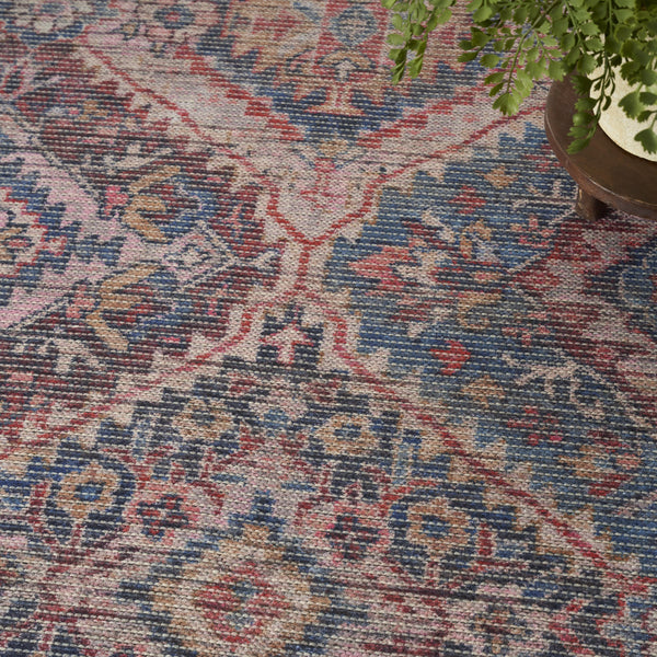 Homeroots 8' X 10' Blue And Red Floral Power Loom Distressed Washable Area Rug  Cotton Blend 533119