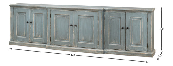 Sarreid San Marco Bungalow Credenza - Stunning Blue/Grey Finish In Durable Russian Pine For Stylish Storage Blue  53311