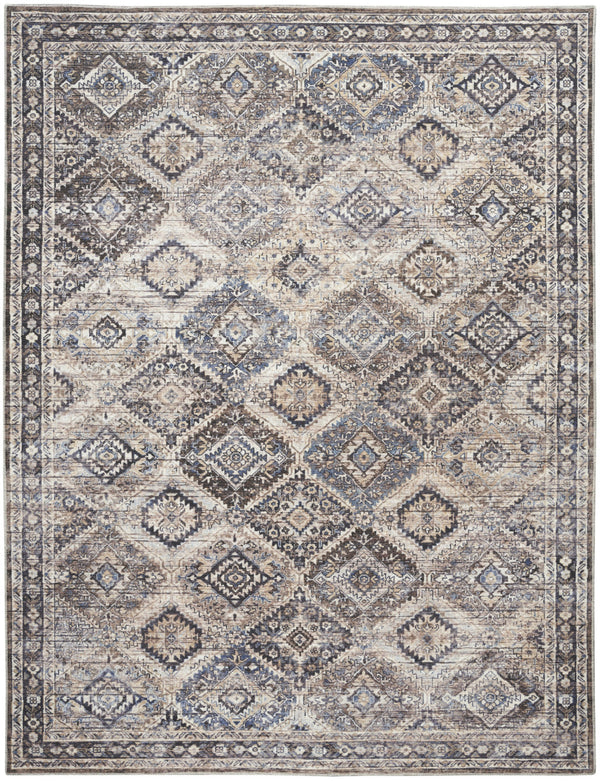 Homeroots 9' X 12' Ivory And Tan Floral Power Loom Distressed Washable Area Rug  Cotton Blend 533121