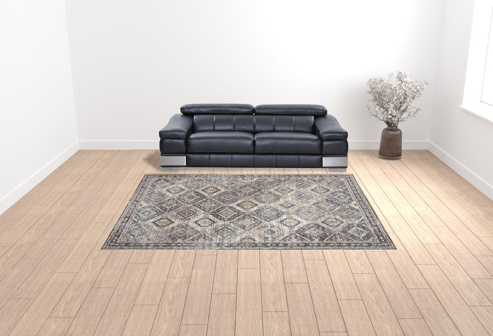 HomeRoots 5' Ivory Latte Oriental Area Rug - Vintage-Inspired Distressed Design for Timeless Home Elegance 9' X 12' 533121