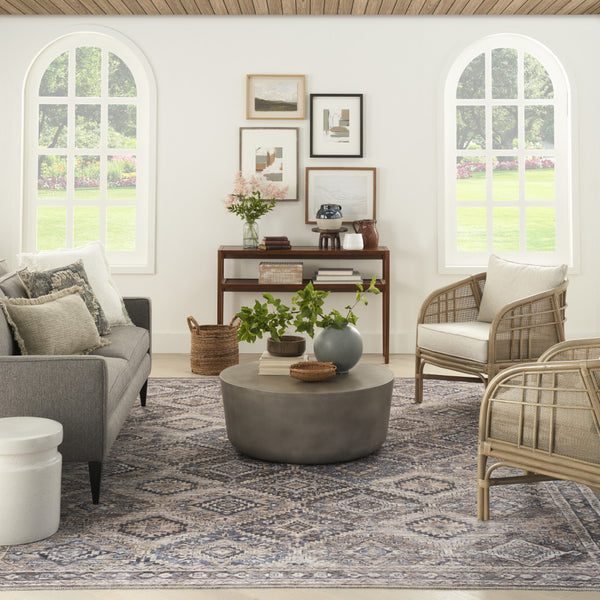 Homeroots 9' X 12' Ivory And Tan Floral Power Loom Distressed Washable Area Rug  Cotton Blend 533121