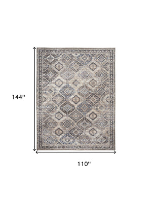 Homeroots 9' X 12' Ivory And Tan Floral Power Loom Distressed Washable Area Rug  Cotton Blend 533121