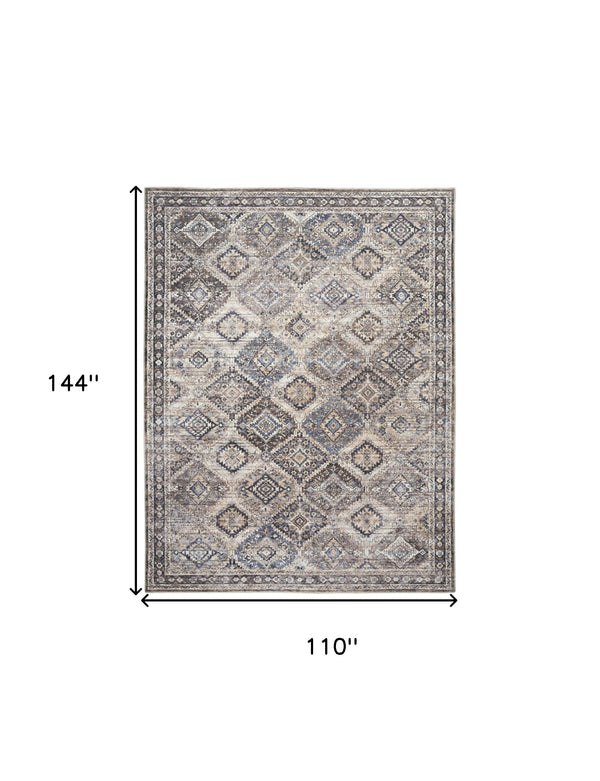 Homeroots 9' X 12' Ivory And Tan Floral Power Loom Distressed Washable Area Rug  Cotton Blend 533121