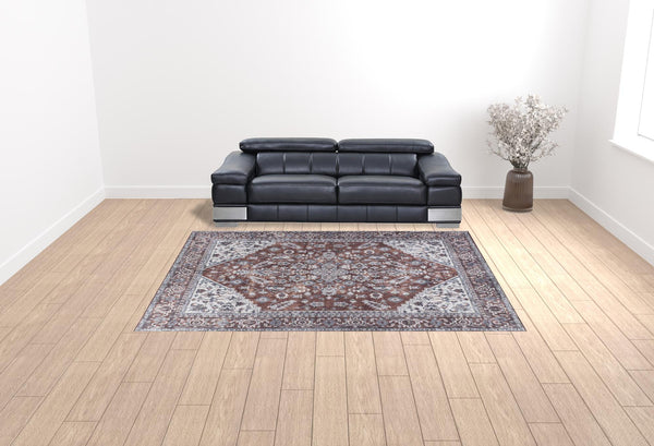 Homeroots 9' X 12' Red And Ivory Floral Power Loom Distressed Washable Area Rug  Cotton Blend 533123