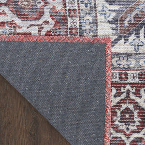 HomeRoots 9' X 12' Floral Power Loom Distressed Washable Area Rug for Timeless Elegance in Any Room Red, Ivory 533123