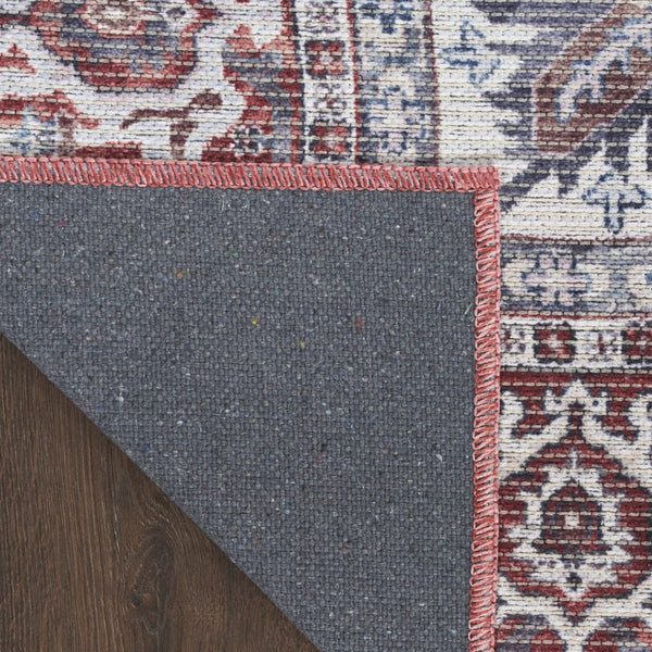 HomeRoots 9' X 12' Floral Power Loom Distressed Washable Area Rug for Timeless Elegance in Any Room Red, Ivory 533123