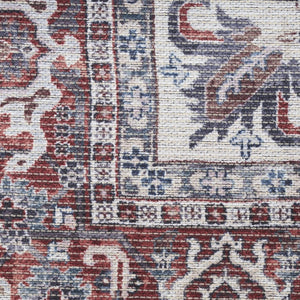 HomeRoots 9' X 12' Floral Power Loom Distressed Washable Area Rug for Timeless Elegance in Any Room Red, Ivory 533123