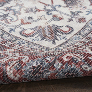 HomeRoots 9' X 12' Floral Power Loom Distressed Washable Area Rug for Timeless Elegance in Any Room Red, Ivory 533123