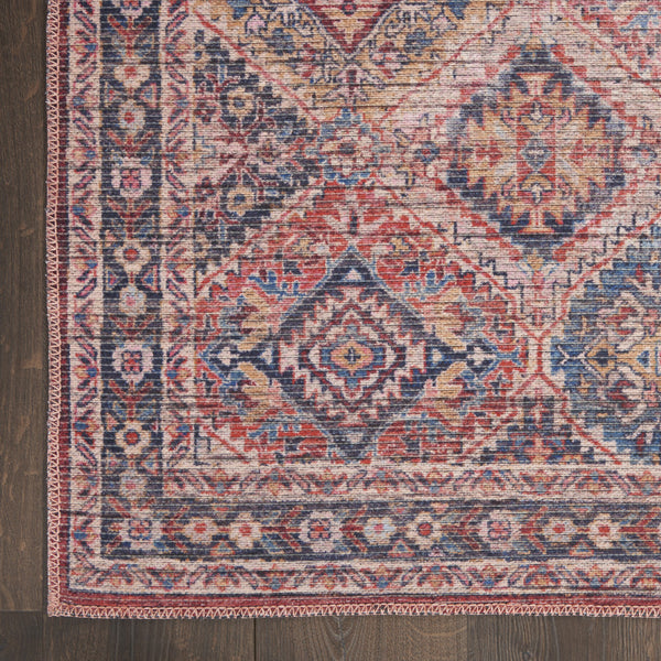 Homeroots 9' X 12' Blue And Red Floral Power Loom Distressed Washable Area Rug  Cotton Blend 533125