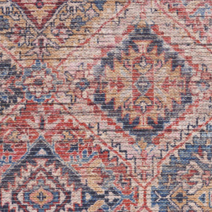 Homeroots 9' X 12' Blue And Red Floral Power Loom Distressed Washable Area Rug  Cotton Blend 533125
