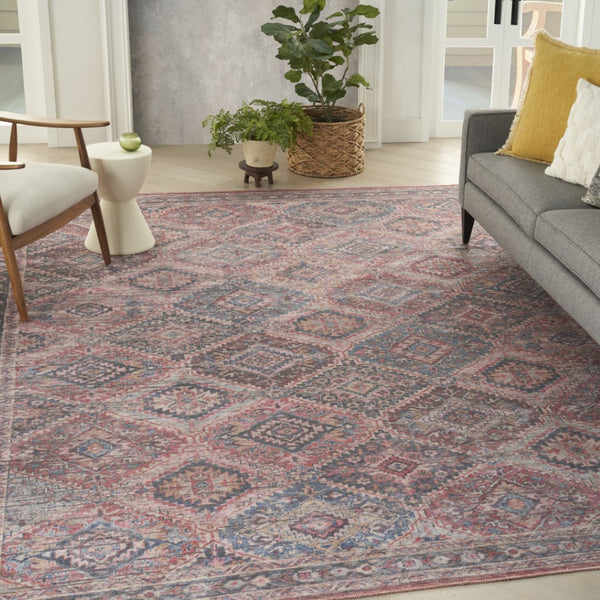 HomeRoots 9' Blue and Red Floral Area Rug - Power Loomed, Washable Design for Timeless Charm and Easy Care 9' X 12' 533125