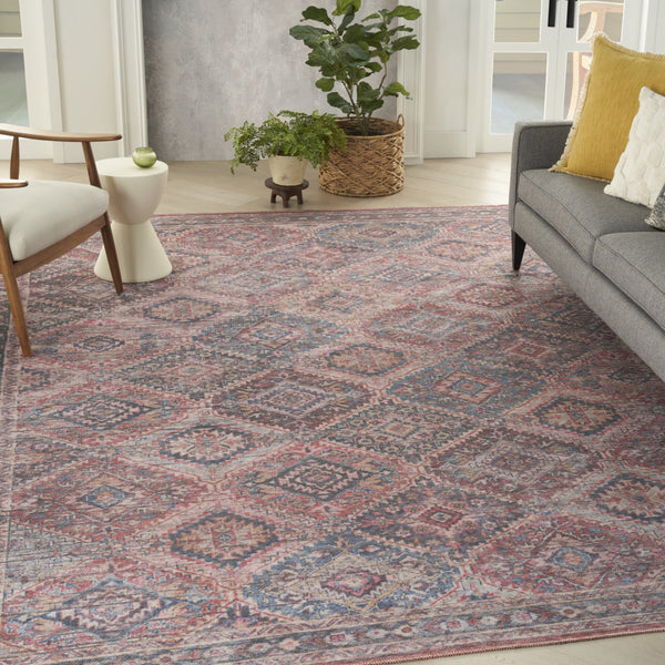 Homeroots 9' X 12' Blue And Red Floral Power Loom Distressed Washable Area Rug  Cotton Blend 533125