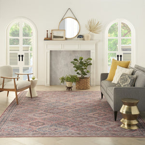 Homeroots 9' X 12' Blue And Red Floral Power Loom Distressed Washable Area Rug  Cotton Blend 533125