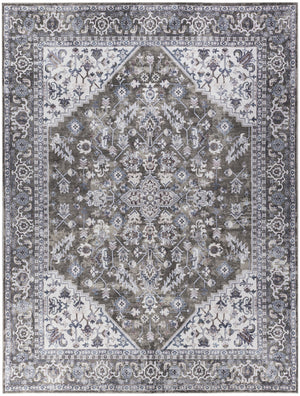 Homeroots 9' X 12' Green And Ivory Floral Power Loom Distressed Washable Area Rug  Cotton Blend 533127