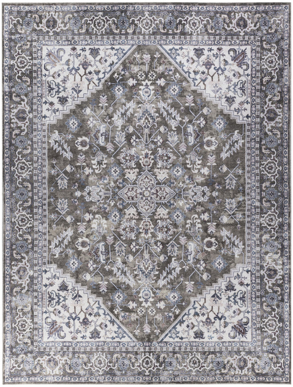 Homeroots 9' X 12' Green And Ivory Floral Power Loom Distressed Washable Area Rug  Cotton Blend 533127