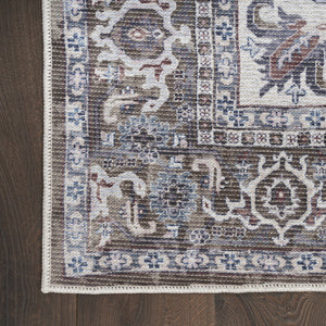 HomeRoots 9' X 12' Floral Power Loom Distressed Washable Area Rug for Timeless Elegance in Any Room Green, Ivory 533127