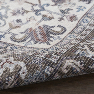 HomeRoots 9' X 12' Floral Power Loom Distressed Washable Area Rug for Timeless Elegance in Any Room Green, Ivory 533127