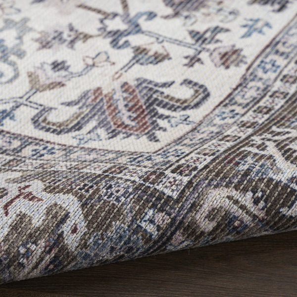 HomeRoots 9' X 12' Floral Power Loom Distressed Washable Area Rug for Timeless Elegance in Any Room Green, Ivory 533127