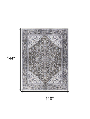 Homeroots 9' X 12' Green And Ivory Floral Power Loom Distressed Washable Area Rug  Cotton Blend 533127
