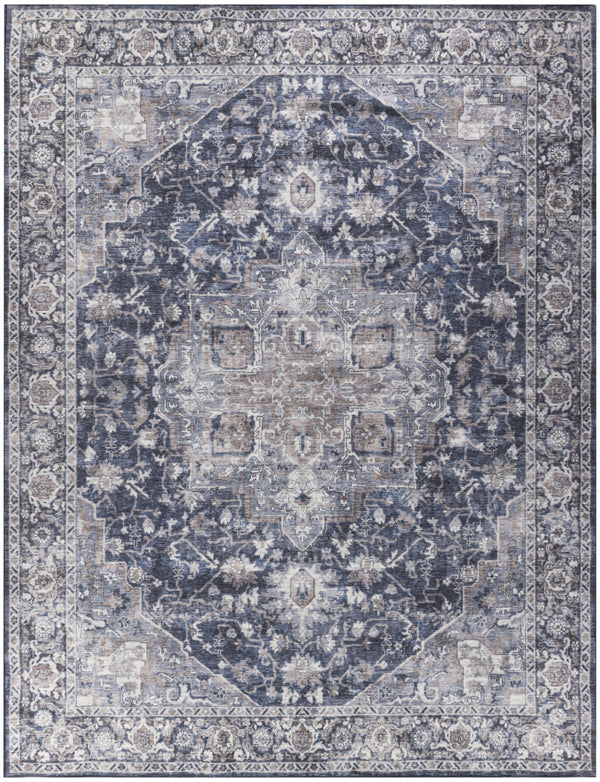 Homeroots 9' X 12' Blue And Ivory Floral Power Loom Distressed Washable Area Rug  Cotton Blend 533129