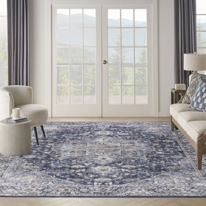 Homeroots 9' X 12' Blue And Ivory Floral Power Loom Distressed Washable Area Rug  Cotton Blend 533129