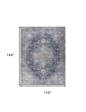 Homeroots 9' X 12' Blue And Ivory Floral Power Loom Distressed Washable Area Rug  Cotton Blend 533129