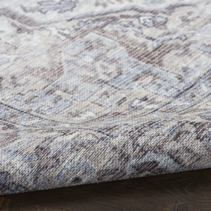 HomeRoots 9' X 12' Floral Power Loomed Area Rug - Distressed Washable Design for Elegant, Easy Care Living Spaces Beige, Ivory 533131