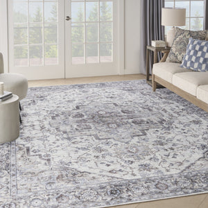 HomeRoots 9' X 12' Floral Power Loomed Area Rug - Distressed Washable Design for Elegant, Easy Care Living Spaces Beige, Ivory 533131