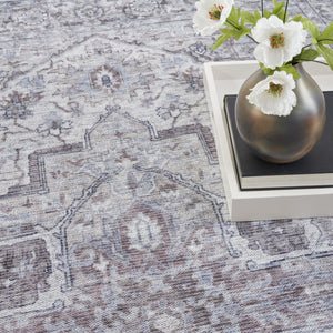 HomeRoots 9' X 12' Floral Power Loomed Area Rug - Distressed Washable Design for Elegant, Easy Care Living Spaces Beige, Ivory 533131