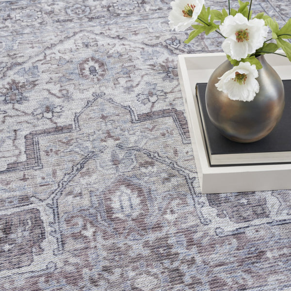 HomeRoots 9' X 12' Floral Power Loomed Area Rug - Distressed Washable Design for Elegant, Easy Care Living Spaces Beige, Ivory 533131