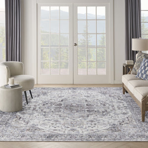 HomeRoots 9' X 12' Floral Power Loomed Area Rug - Distressed Washable Design for Elegant, Easy Care Living Spaces Beige, Ivory 533131