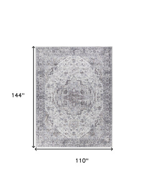 Homeroots 9' X 12' Beige And Ivory Floral Power Loom Distressed Washable Area Rug  Cotton Blend 533131