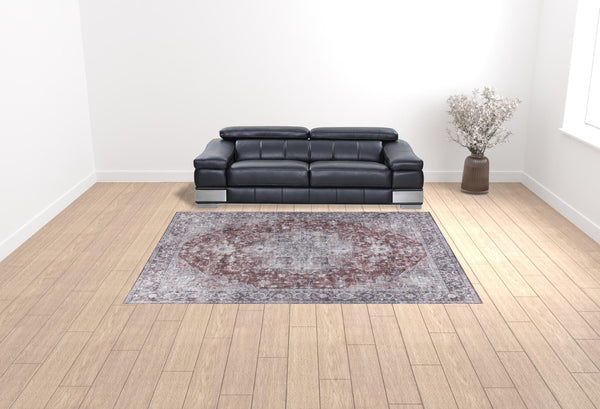 HomeRoots 9' X 12' Floral Power Loomed Area Rug - Distressed Washable Design for Elegant, Easy Care Living Spaces Red, Ivory 533135