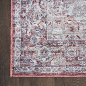 HomeRoots 9' X 12' Floral Power Loomed Area Rug - Distressed Washable Design for Elegant, Easy Care Living Spaces Red, Ivory 533135