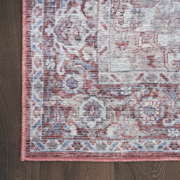 HomeRoots 9' X 12' Floral Power Loomed Area Rug - Distressed Washable Design for Elegant, Easy Care Living Spaces Red, Ivory 533135