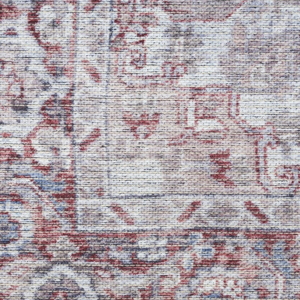 HomeRoots 9' X 12' Floral Power Loomed Area Rug - Distressed Washable Design for Elegant, Easy Care Living Spaces Red, Ivory 533135