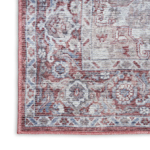 HomeRoots 9' X 12' Floral Power Loomed Area Rug - Distressed Washable Design for Elegant, Easy Care Living Spaces Red, Ivory 533135