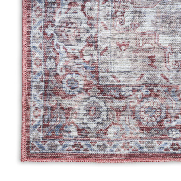 HomeRoots 9' X 12' Floral Power Loomed Area Rug - Distressed Washable Design for Elegant, Easy Care Living Spaces Red, Ivory 533135