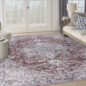HomeRoots 9' X 12' Floral Power Loomed Area Rug - Distressed Washable Design for Elegant, Easy Care Living Spaces Red, Ivory 533135