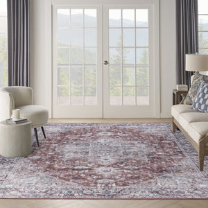 HomeRoots 9' X 12' Floral Power Loomed Area Rug - Distressed Washable Design for Elegant, Easy Care Living Spaces Red, Ivory 533135