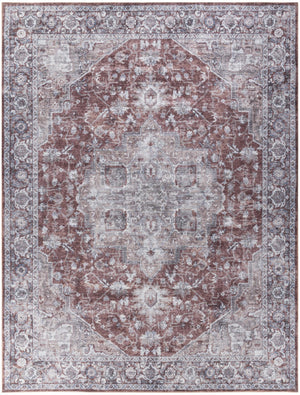 HomeRoots 9' X 12' Floral Power Loomed Area Rug - Distressed Washable Design for Elegant, Easy Care Living Spaces Red, Ivory 533135
