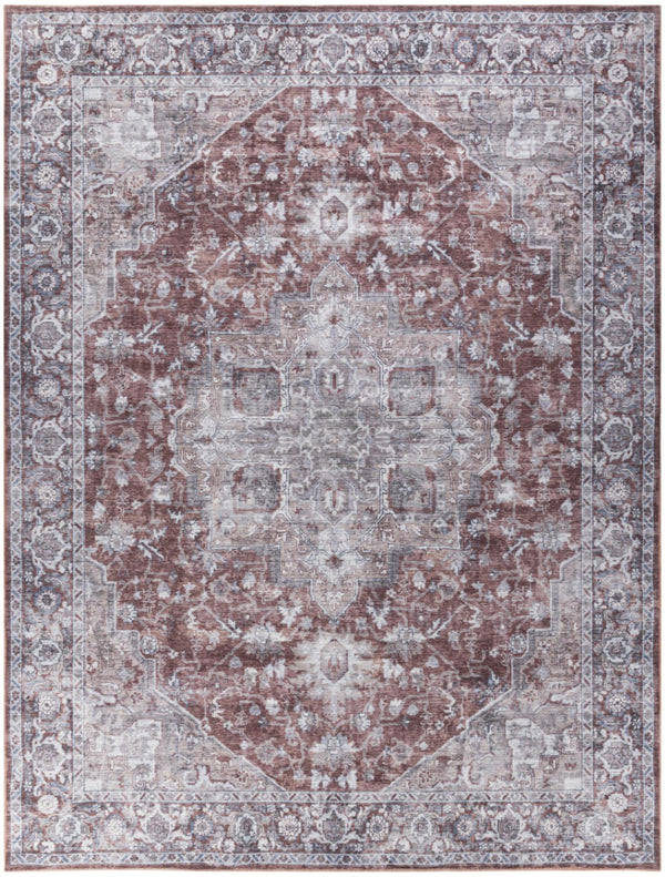 HomeRoots 9' X 12' Floral Power Loomed Area Rug - Distressed Washable Design for Elegant, Easy Care Living Spaces Red, Ivory 533135