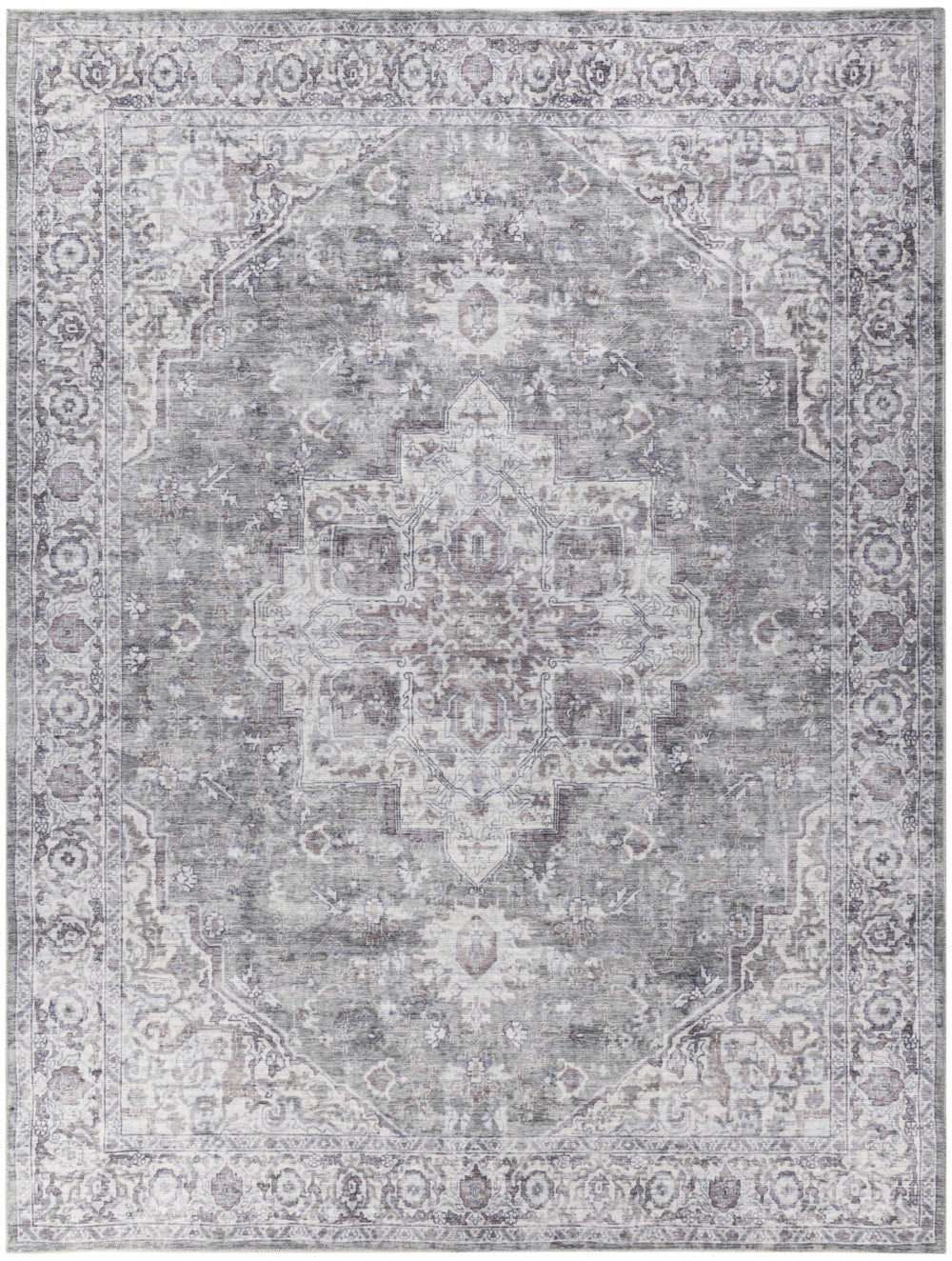 Homeroots 9' X 12' Gray And Ivory Floral Power Loom Distressed Washable Area Rug  Cotton Blend 533137