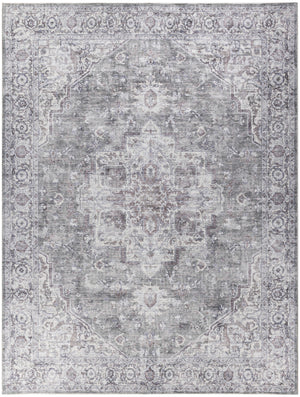 Homeroots 9' X 12' Gray And Ivory Floral Power Loom Distressed Washable Area Rug  Cotton Blend 533137
