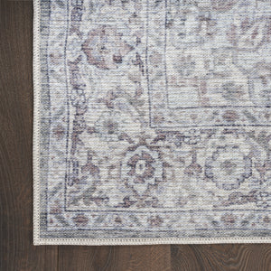 Homeroots 9' X 12' Gray And Ivory Floral Power Loom Distressed Washable Area Rug  Cotton Blend 533137