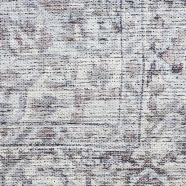 HomeRoots 9' X 12' Floral Power Loomed Area Rug - Distressed Washable Design for Elegant, Easy Care Living Spaces Gray, Ivory 533137