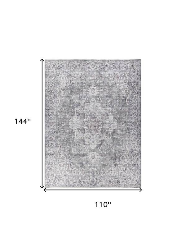 Homeroots 9' X 12' Gray And Ivory Floral Power Loom Distressed Washable Area Rug  Cotton Blend 533137