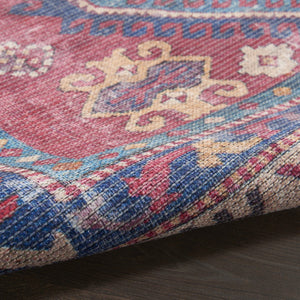 HomeRoots 5' Southwestern Area Rug with Distressed Medallion Design in Rich Red and Navy for Boho Charm 8' X 10' 533145