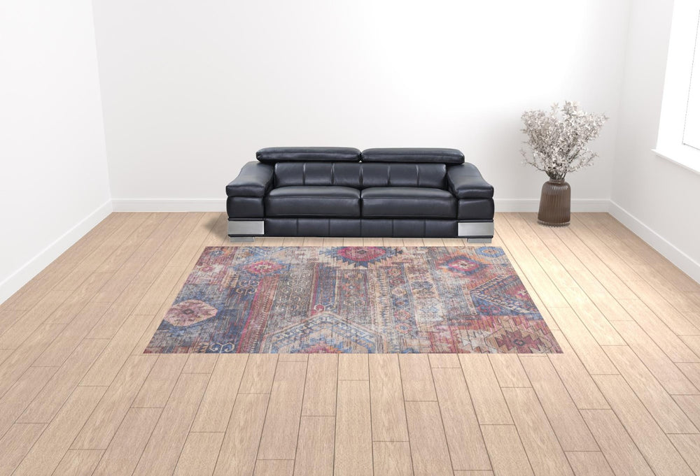 HomeRoots 5' Vibrant Southwestern-Inspired Area Rug with Distressed Finish for Boho-Contemporary Spaces 9' X 12' 533147