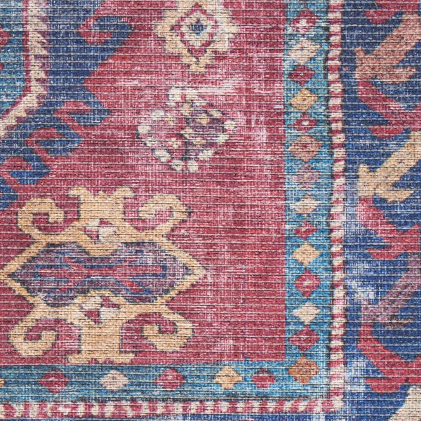 HomeRoots 5' Southwestern Area Rug with Distressed Medallion Design in Rich Red and Navy for Boho Charm 9' X 12' 533149